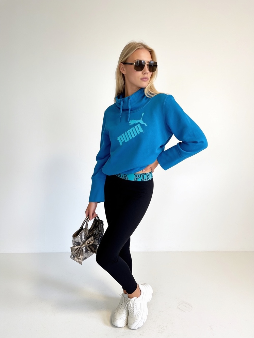 Puma Teal Blue Logo Cropped Pullover